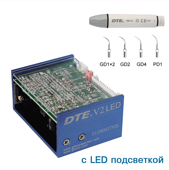 Cкалер ультразвуковой Woodpecker DTE-V2 LED, 5 насадок в комплекте (GD1x2, GD2, GD4, PD1)