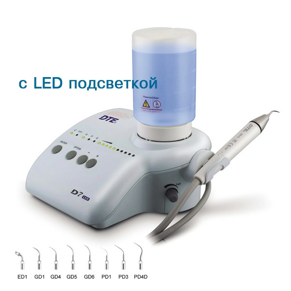 Скалер ультразвуковой Woodpecker DTE-D7 LED, 8 насадок в комплекте (ED1, GD1, GD4, GD5, GD6, PD1, PD3, PD4D)